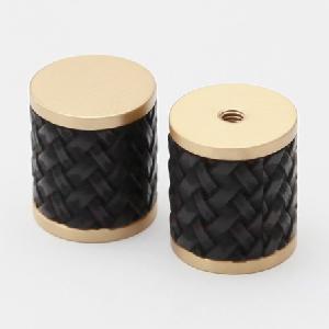 Maxery Leather Cabinet Knobs Solid Brass Furniture Hardware Home Furniture Handles and Pulls Black Leather Drawer Knobs