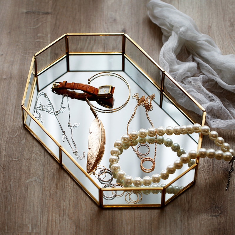 Luxury Gold Iron Glass Decorative Tray 
