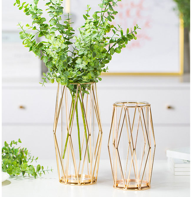 Ins Metal and Glass Flower Vase for Home Decor