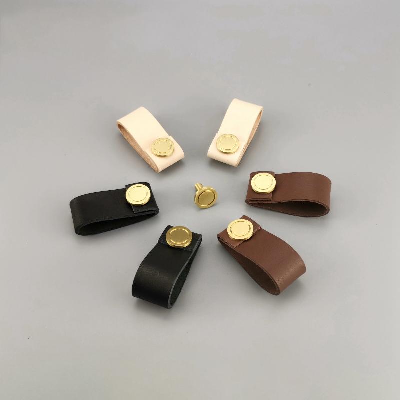 Leather and Brass Drawer Handle, Minimal Furniture Knobs Modern Kitchen ...